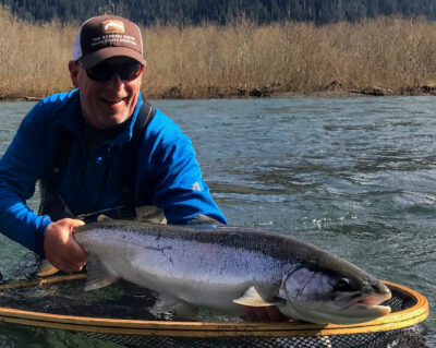 Big Winter Steelhead with wooden net